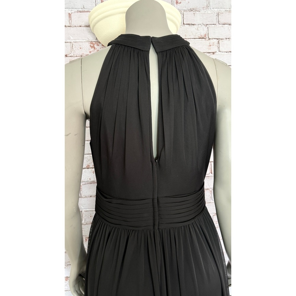 Black Mesh Crisscross Halter Maxi Dress Gown S 12 Formal Slit Prom Davids Bridal - Picture 3 of 10